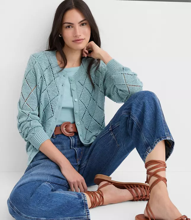 Diamond Pointelle Cardigan | LOFT