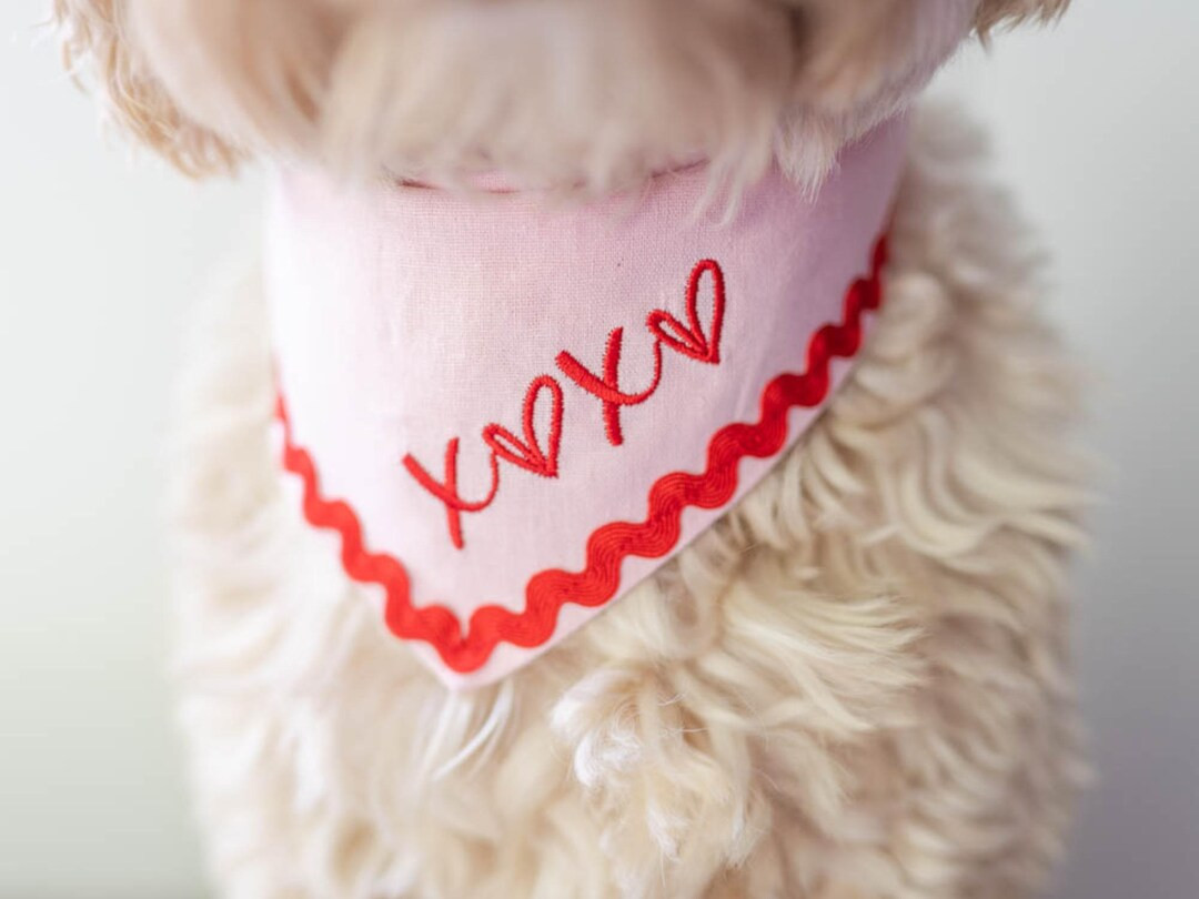 Pink Blossom Dog Bandana With Snaps Bandana for Dog Custom Bandana Embroidered With XOXO Valentin... | Etsy (US)
