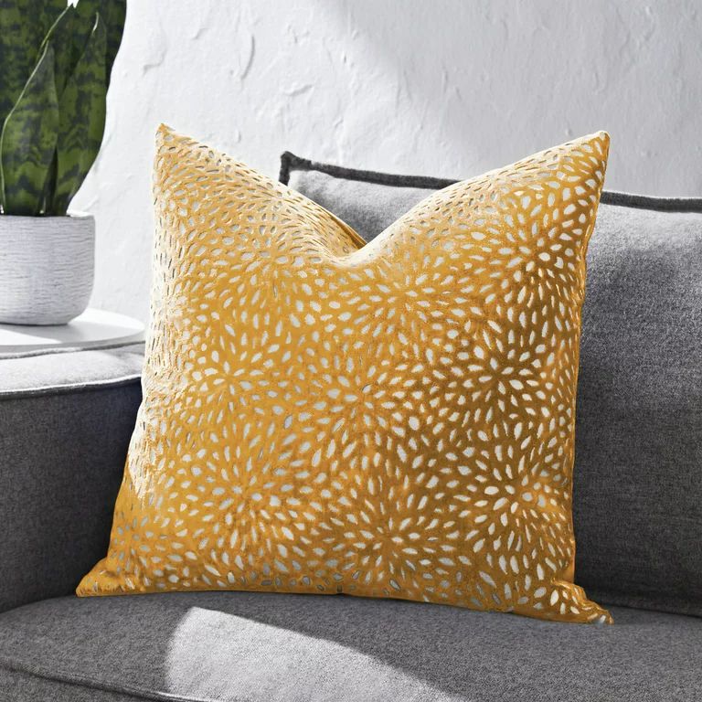 Better Homes & Gardens Yellow Velvet Blooms 20X20 Square Feather Filled Throw Pillow - Walmart.co... | Walmart (US)