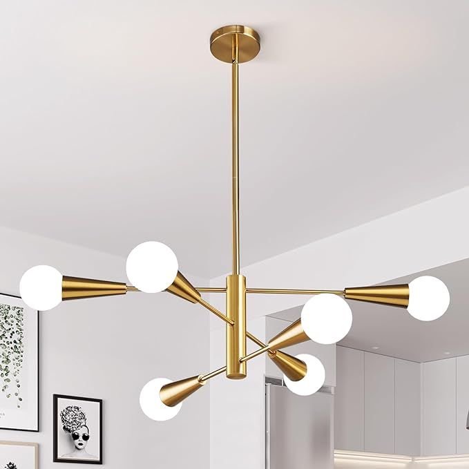 KAISITE Sputnik Chandelier Modern Gold Chandelier 6-Light E26 Mid Century Ceiling Light Fixture H... | Amazon (US)