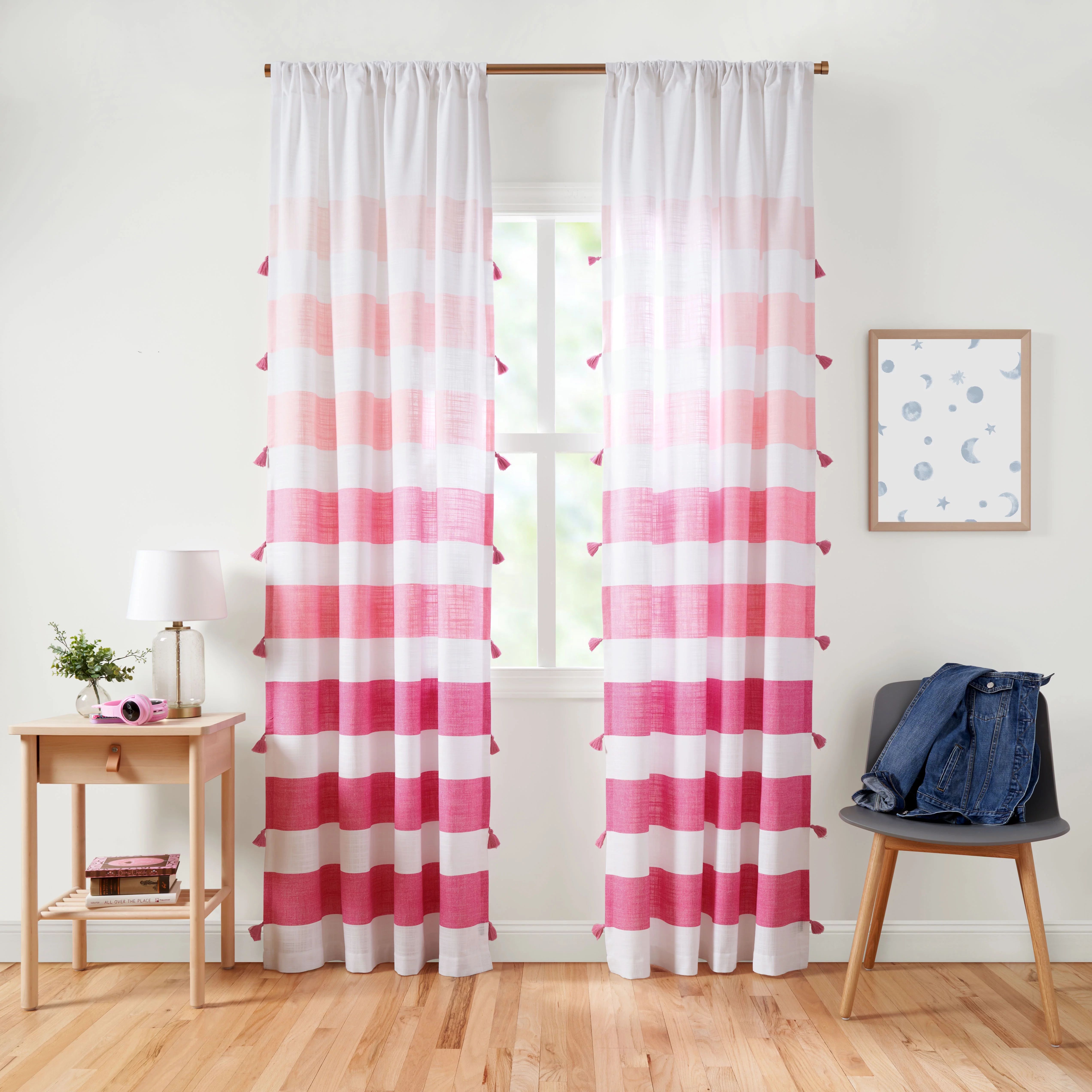 Gap Home Kids Chambray Ombre Stripe with Tassels Organic Cotton Semi-Sheer Window Curtain Pair, P... | Walmart (US)
