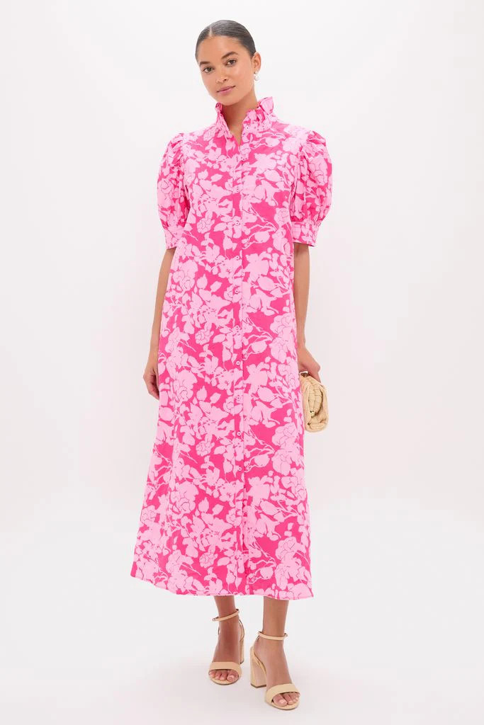 Pink Textured Floral Ruffle Collar Louisa Maxi Dress | Tuckernuck (US)