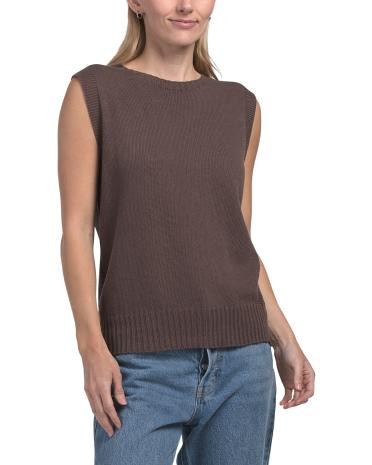 Made In Italy Cotton Crew Neck Sleeveless Tape Yarn Vest | TJ Maxx