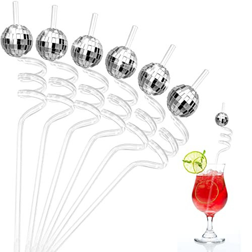 Chengu 12 Pcs Mirror Disco Ball Straws 70s Silver Disco Party Decorations Reusable Straws Gorgeous Retro Party Favors for Discos Cups Mamma Mia 2026 New Years Eve Birthday Parties | Amazon (US)
