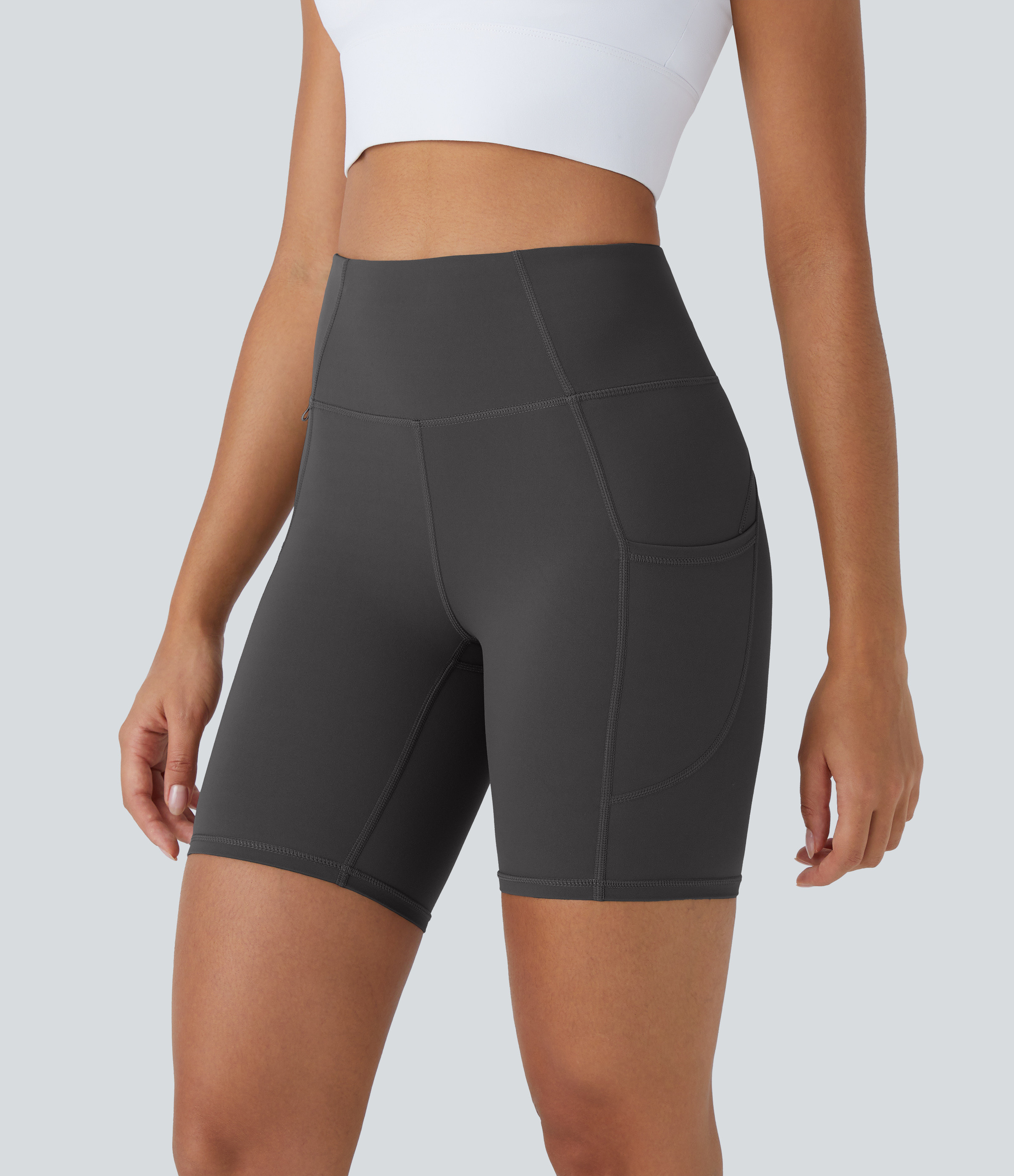 Halara Halara UltraSculpt™ High Waisted Pocket Training Biker Shorts 7'' - Volcanic Ash - S biker shorts women black biker shorts | HALARA