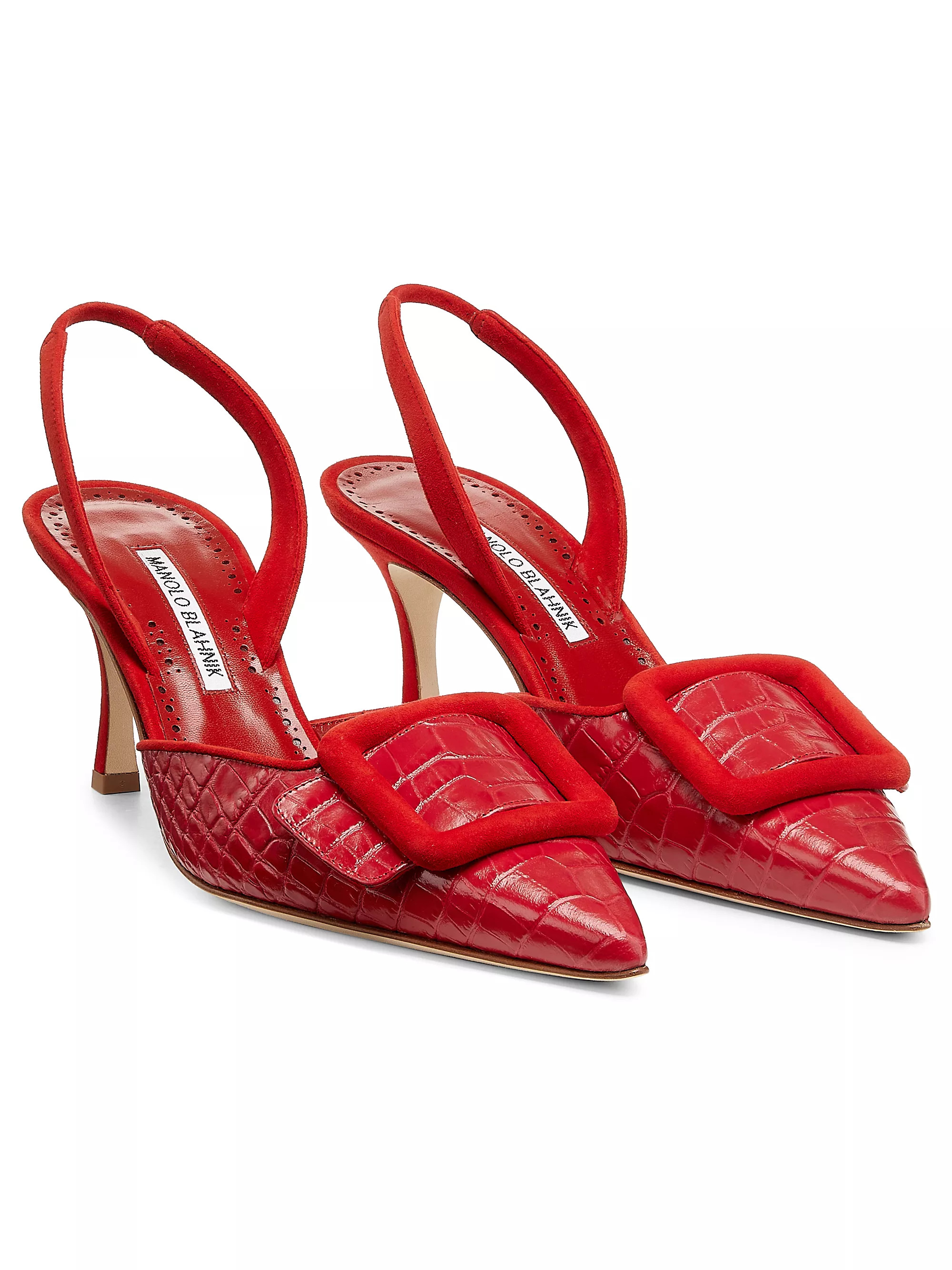 Manolo BlahnikMayslibi Croc-Embossed Leather Pumps | Saks Fifth Avenue