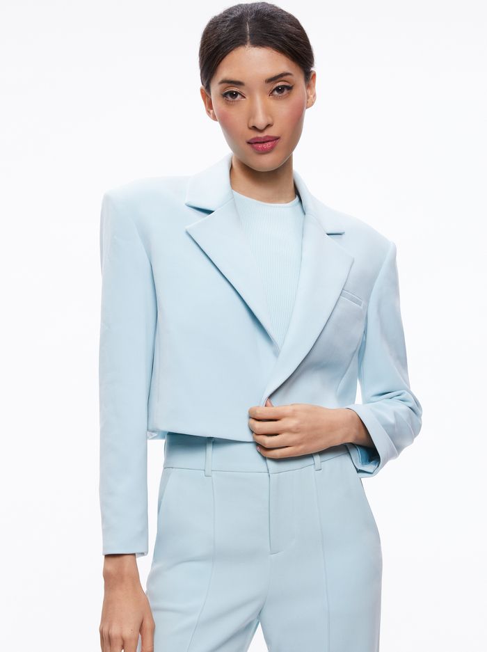 SHAN CROPPED RUCHED SLEEVE BLAZER | Alice + Olivia
