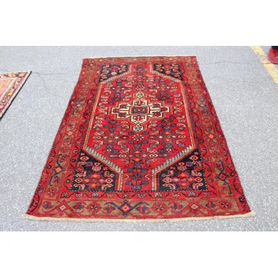 One-of-a-Kind Hand-Knotted 1950s 4'5" x 6'8" Wool Area Rug in Red/Beige/Blue | Wayfair North America