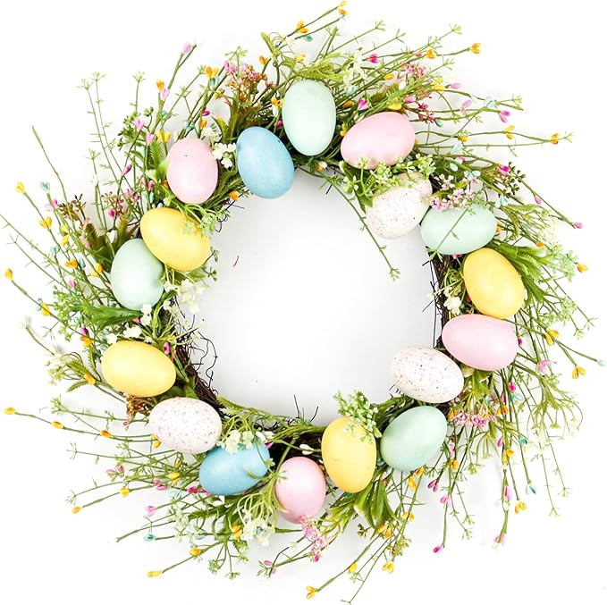 Easter Wreath, 18" Macaron Colored Eggs and Berries Door Wreath, Easter Wreaths for Front Door De... | Amazon (US)