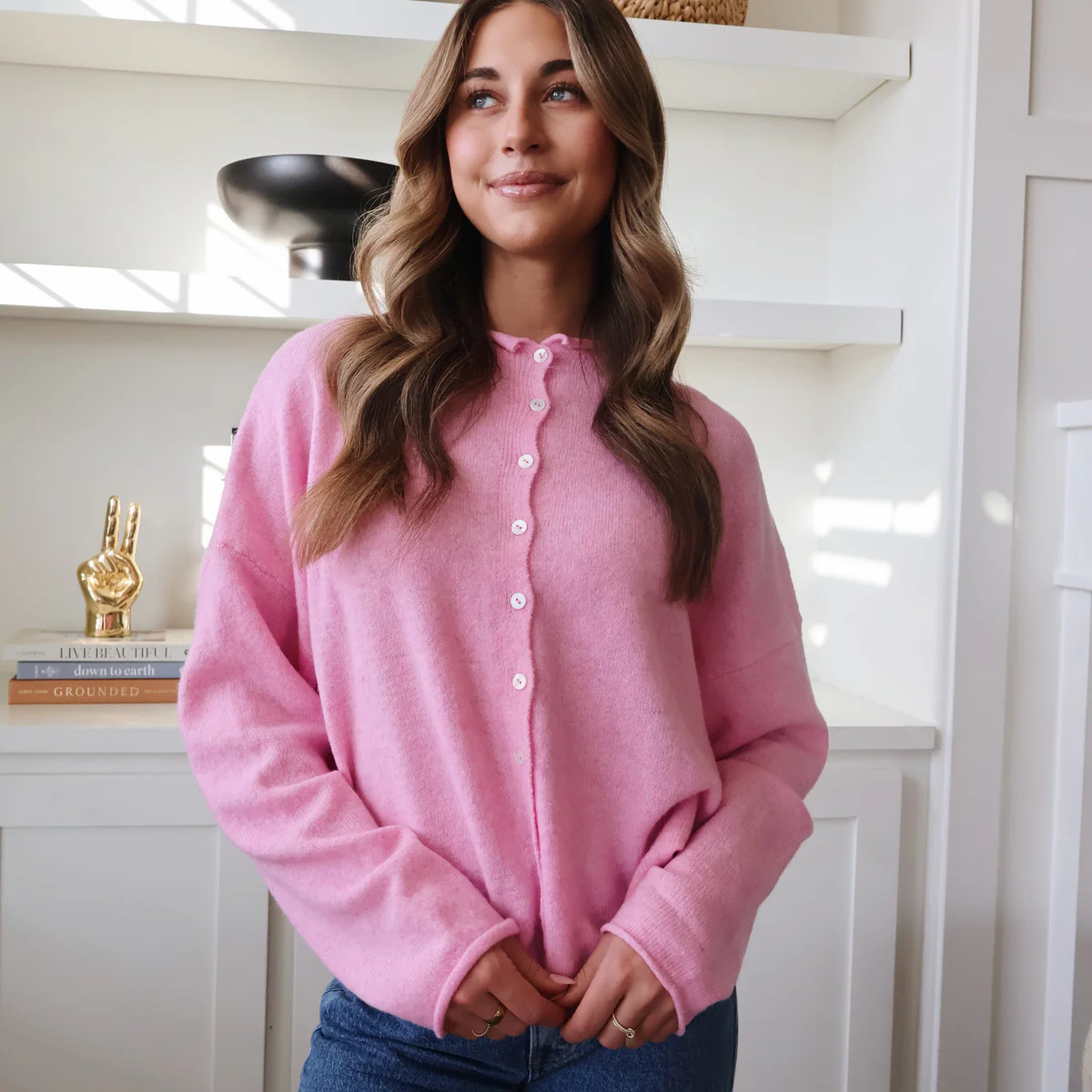 Piper Cardigan in Pale Pink | Henly