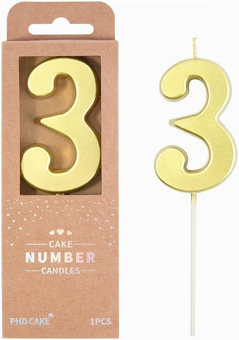 PHD CAKE 2.76 Inch Modern Gold 3 Number Birthday Candles, Gold Number Candles, Cake Number Candle... | Amazon (US)