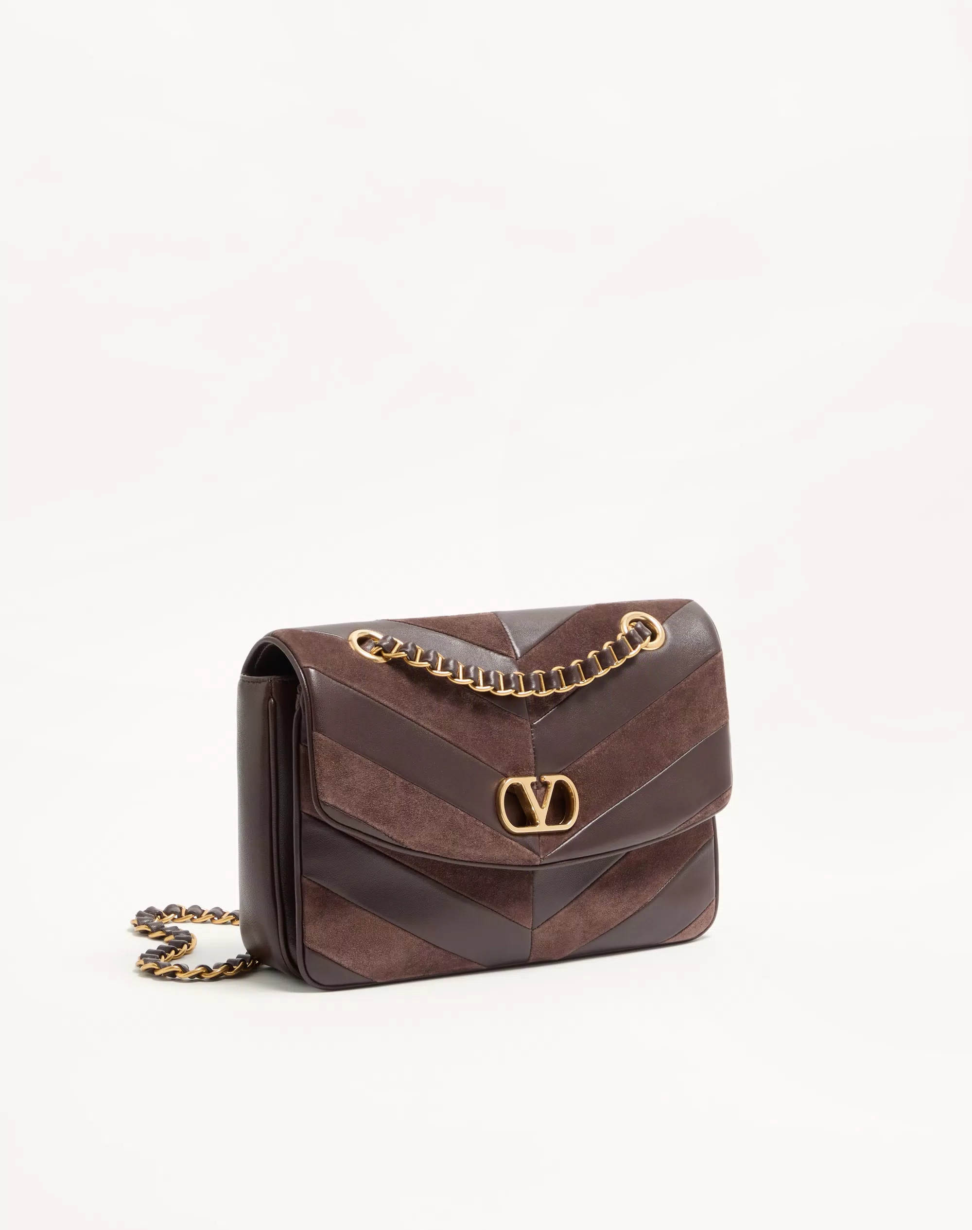 Valentino Garavani Djuna Medium Chain Bag In Suede And Nappa With Chevron Pattern | Valentino