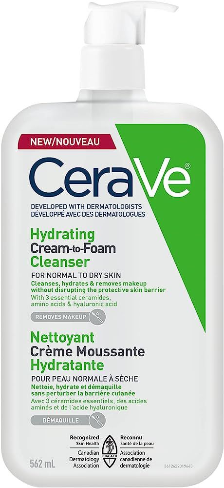 CeraVe Hydrating Cream-to-Foam Cleanser, One-Step Face Wash With Hyaluronic Acid and Amino Acid C... | Amazon (CA)