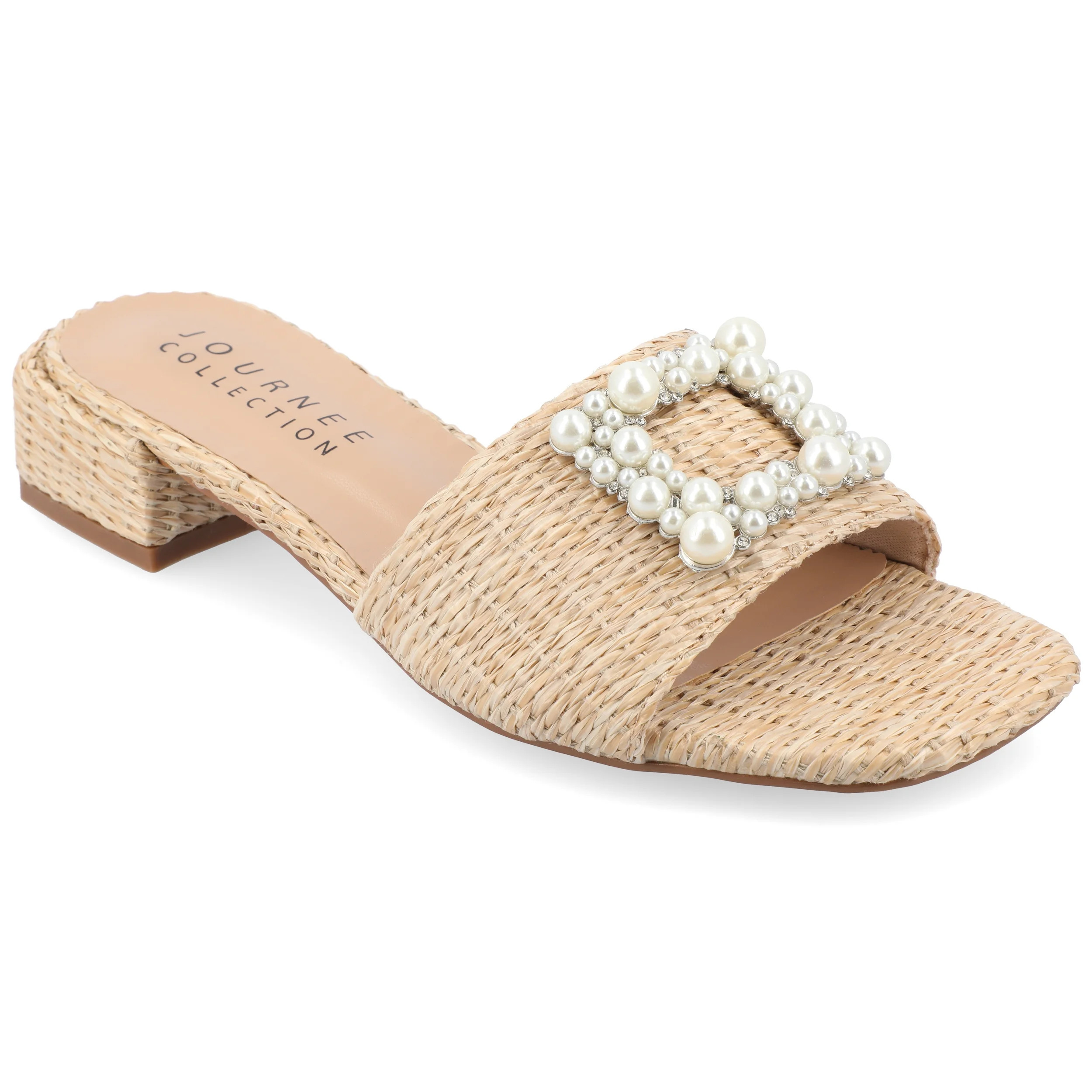 Journee Womens Justina Tru Comfort Foam Slip On Raffia Flat Sandals | Walmart (US)