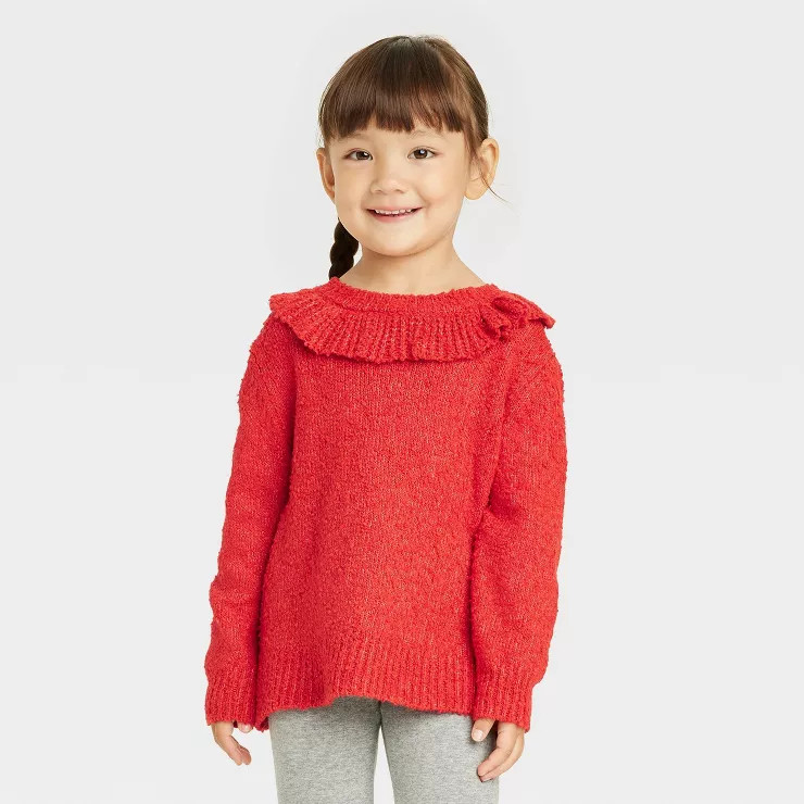 Toddler Girls' Ruffle Pullover Sweater - Cat & Jack™ Red | Target