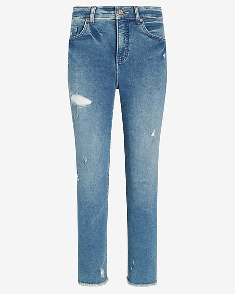 Conscious Edit High Waisted Distressed Straight Ankle Jeans | Express