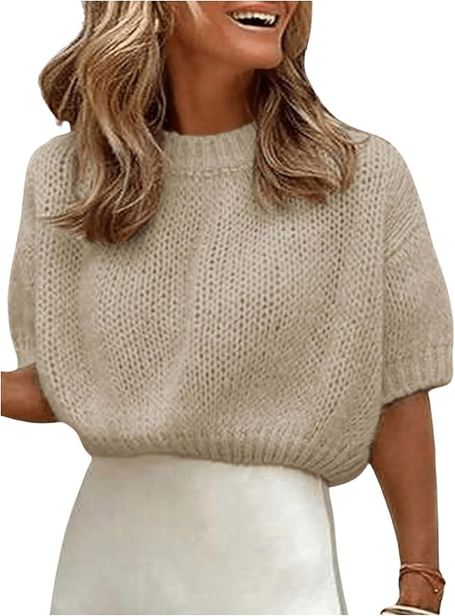 GORGLITTER Women's Short Puff Sleeve Cropped Sweater Tops Cute Chunky Fall Fashion Knit Pullover ... | Amazon (US)