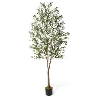 CAPHAUS 7 ft. Green Olive Artificial Tree, Faux Plant in Pot, Faux Olive Branch and Fruit with Dr... | The Home Depot