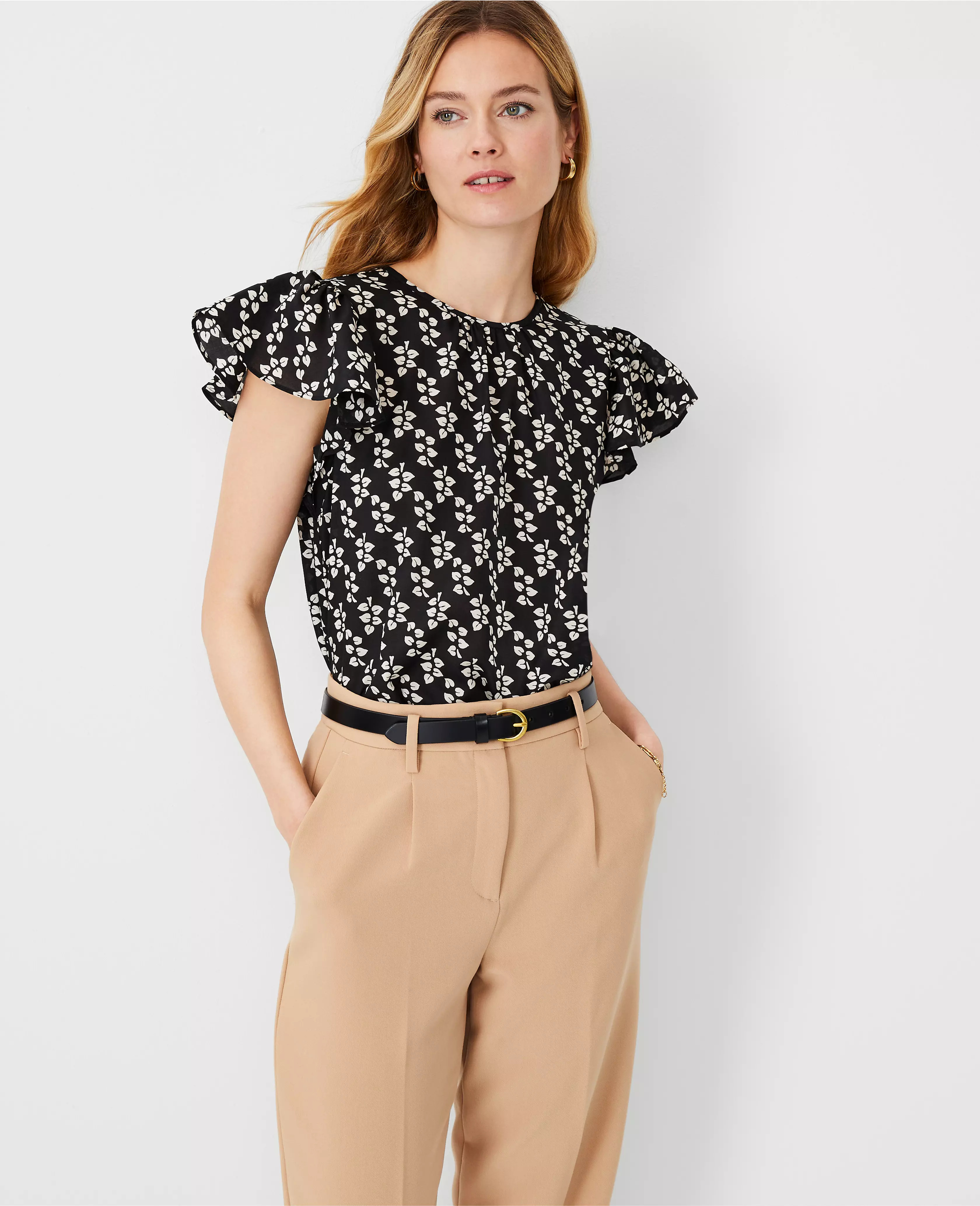Petite Petaled Flounce Sleeve Top | Ann Taylor (US)