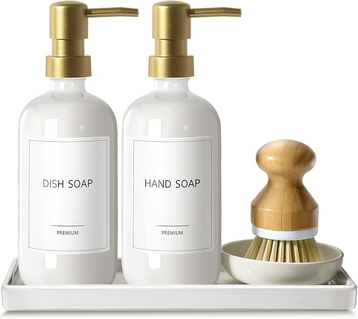 GMISUN Kitchen Soap Dispenser, 16 Oz Kitchen Dish Soap Dispenser Set with Ceramic Tray & Bamboo B... | Amazon (US)