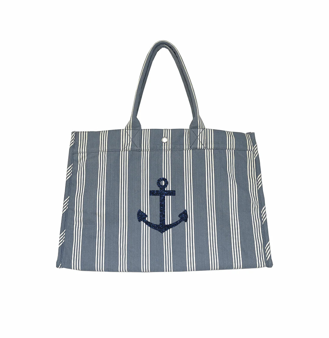 East West Bag - Blue Ticking Stripes | Quilted Koala