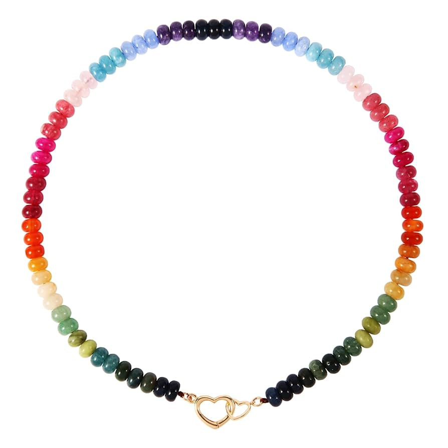 Handmade Beaded Gemstone Choker Necklace for Women Boho Colorful Rainbow Natural Stone Bead Neckl... | Amazon (US)