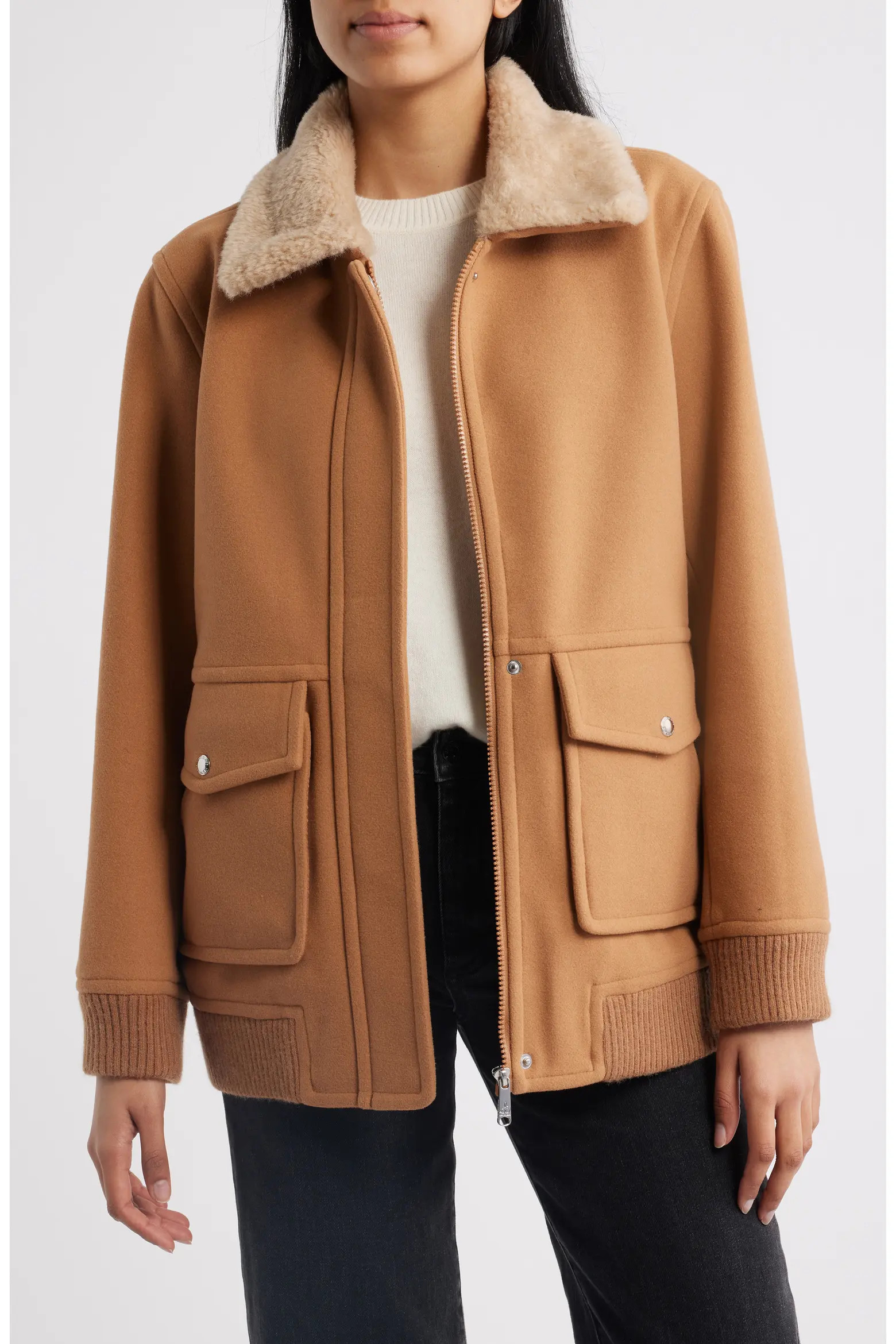 Relaxed Bomber Jacket with Faux Shearling Collar (Women) | Nordstrom | Nordstrom