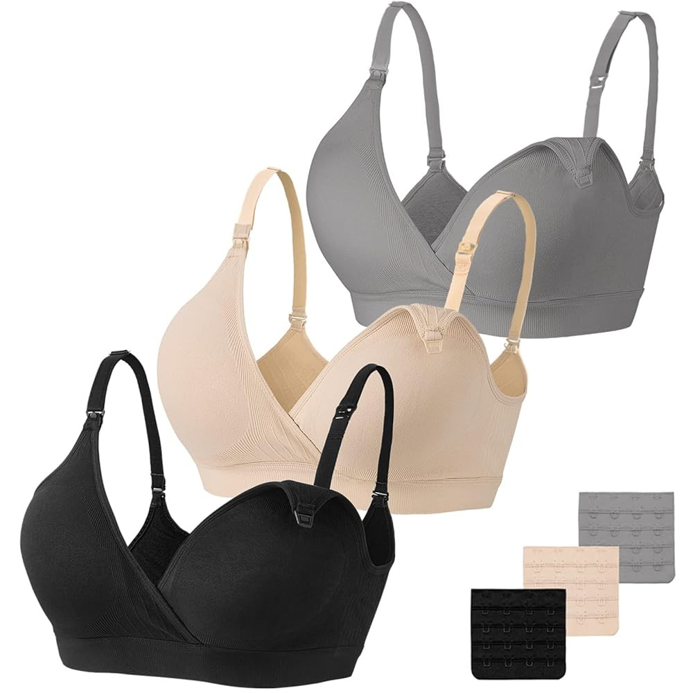 Vinfact 3 Pack Nursing Bras for Breastfeeding Seamless V Neck Maternity Bra Women Pregnancy Breas... | Amazon (US)