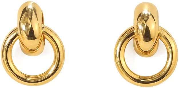 18K Gold Ear stud earrings with ring circle For Women (Gold) | Amazon (US)