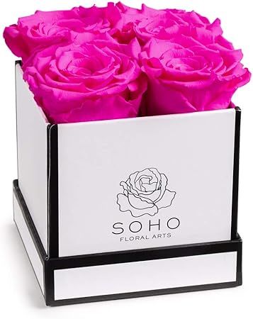 Soho Floral Arts | Roses in A Box | Genuine Roses that Last for Years (White Square 4ct, Radiant ... | Amazon (US)