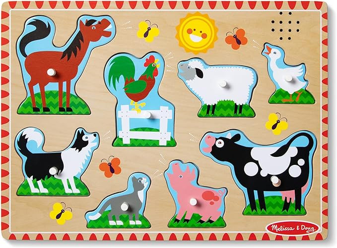 Melissa & Doug Farm Animals Sound Puzzle - Wooden Peg Puzzle With Sound Effects (8 pcs) | Amazon (US)