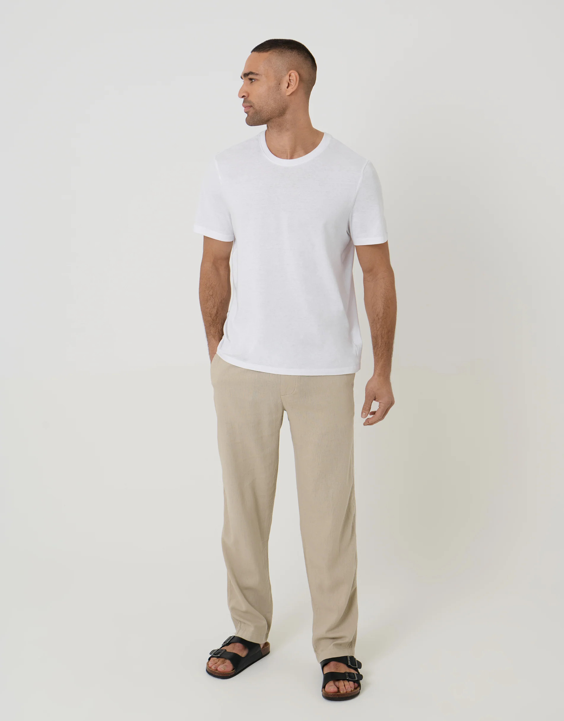 Linen Blend Trousers in Stone | Threadbare UK