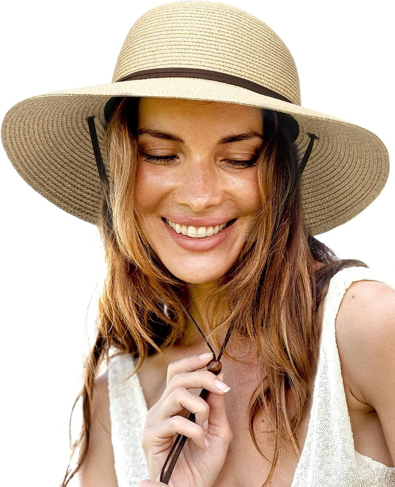 FURTALK Womens Wide Brim Sun Hat with Wind Lanyard UPF Summer Straw Sun Hats for Women | Amazon (US)