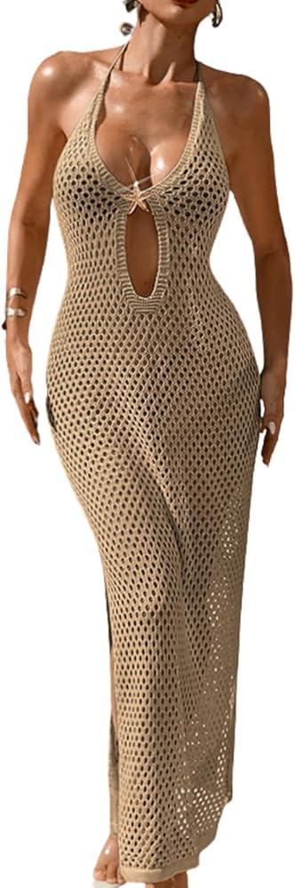 Kaei&Shi Crochet Maxi Dress,Starfish Deep Plunge Beach Cover Ups for Women Long,Sexy Resort Pool ... | Amazon (US)