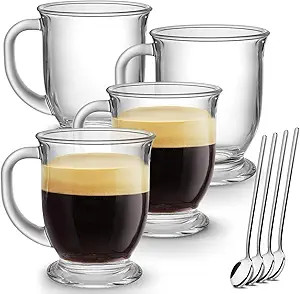 Mfacoy Glass Coffee Mugs Set of 4, Clear Large Coffee Mug 15 Oz With Handles for Hot Beverages, C... | Amazon (US)