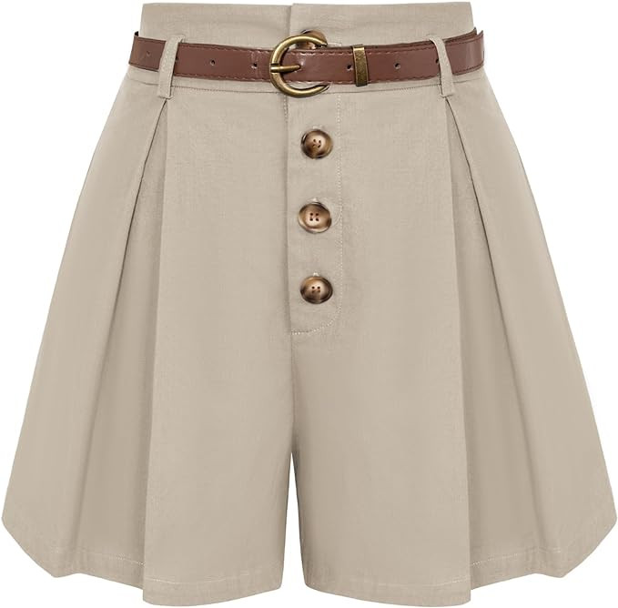 Belle Poque Womens Shorts Dressy Casual High Waisted Summer Pleated Wide Leg Shorts with Pockets ... | Amazon (US)