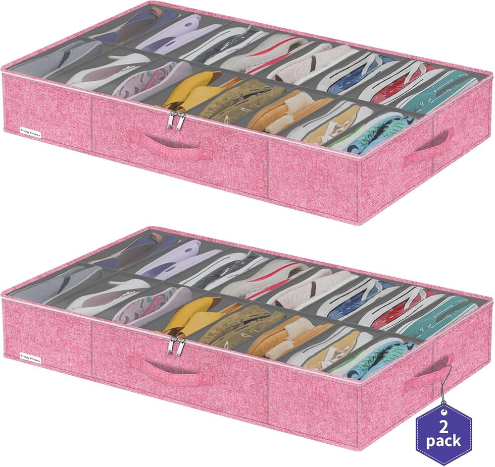 Large Sturdy Shoe Storage Box, Clear Closet Underbed Shoe Organizer, Folding Shoe Rack Bin Holder... | Amazon (US)