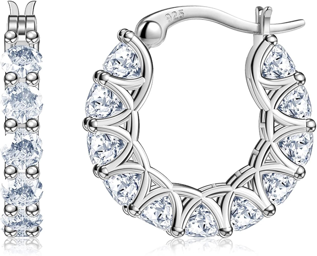 Sterling Silver Cubic Zirconia Hoop Earrings and 14k Gold Earrings, Hypoallergenic Diamond Huggie... | Amazon (US)