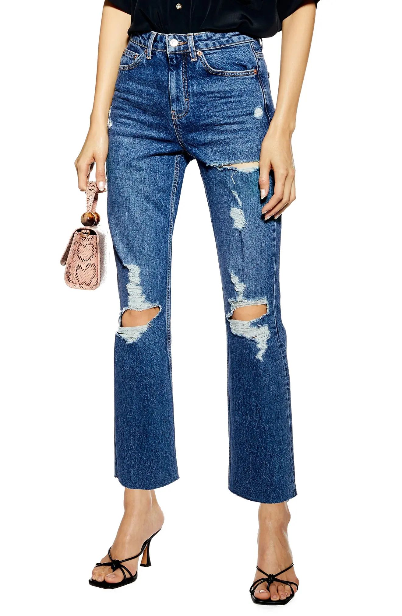 Women's Topshop Ripped Straight Leg Crop Jeans | Nordstrom