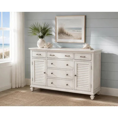 Surfside - 6 Drawer/2 Door Dresser - Weathered White Finish | Wayfair North America