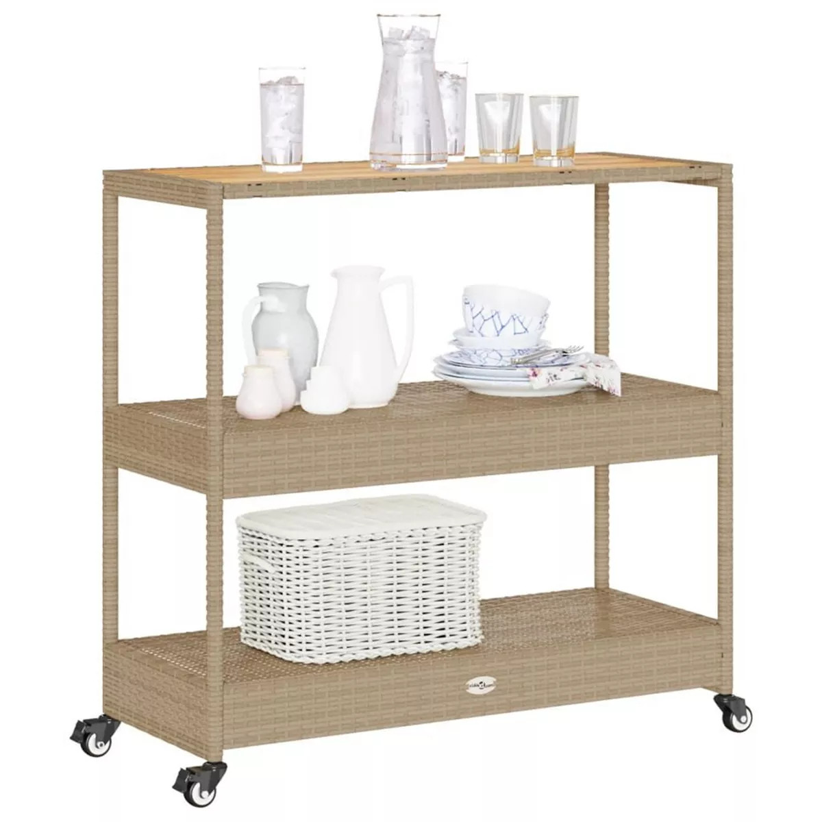 Bar Cart 3-Tier Poly Rattan and Solid Wood Acacia | Target