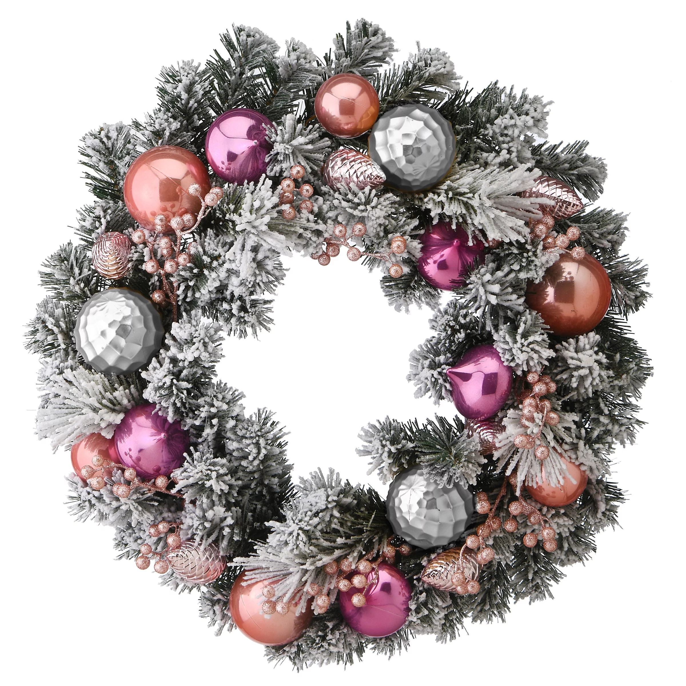 24" Flocked Ornament Wreath - Walmart.com | Walmart (US)