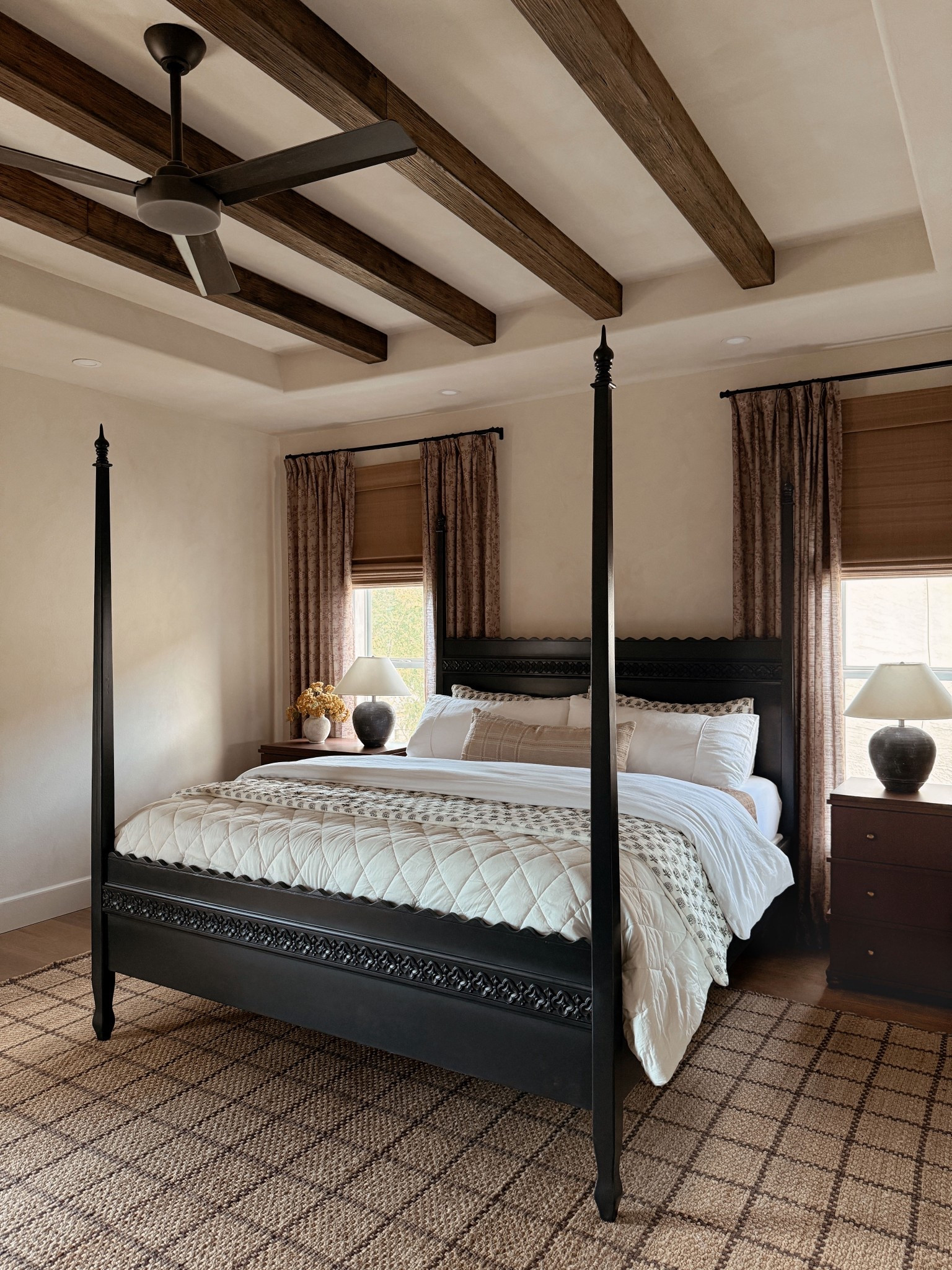 Progress on our layered and warm Spanish style primary bedroom. Do we think it needs a bench at the end of the bed? 🤔

#LTKHome