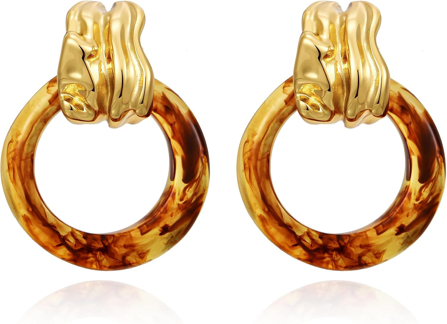 Chunky Gold Brown Knocker Dangle Earrings for Women Resin Round Drop Earrings Statement Earrings Jewelry | Amazon (US)