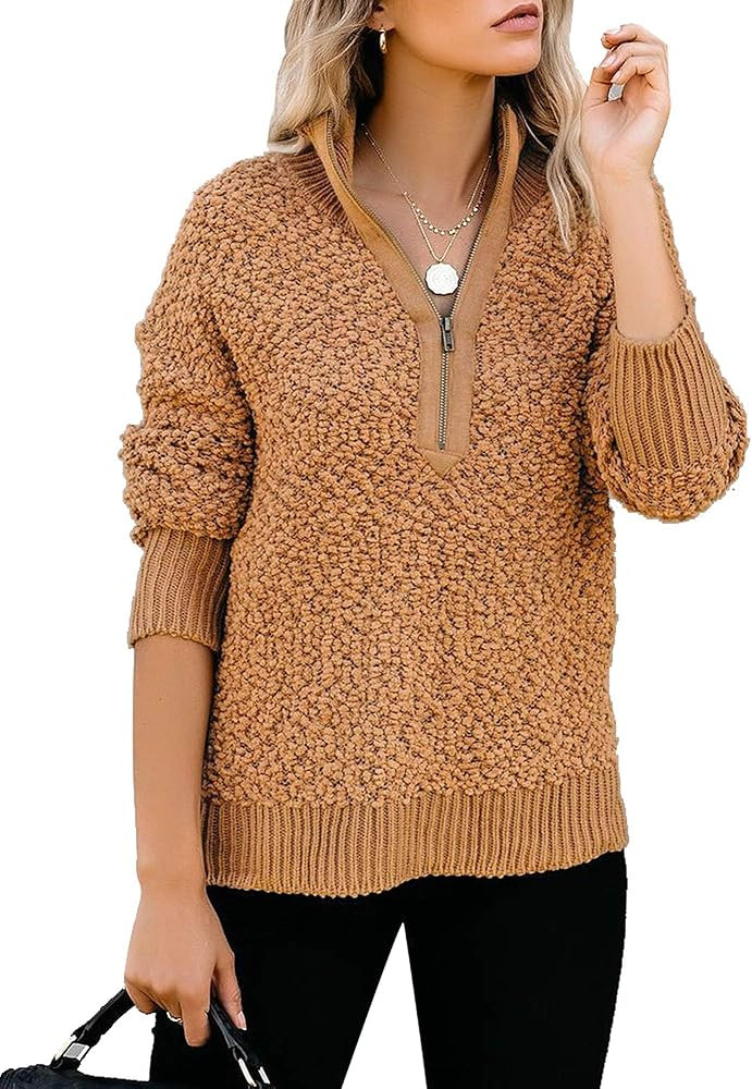 GRAPENT Womens Casual Zipper Fleece Pullover Sweater Long Sleeves Outwear Jacket | Amazon (US)