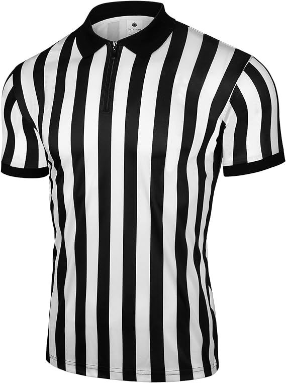 FitsT4 Men's Official Black & White Stripe Referee Shirt/Zipper Umpire Jerseys/Pro Ref Uniform for B | Amazon (US)
