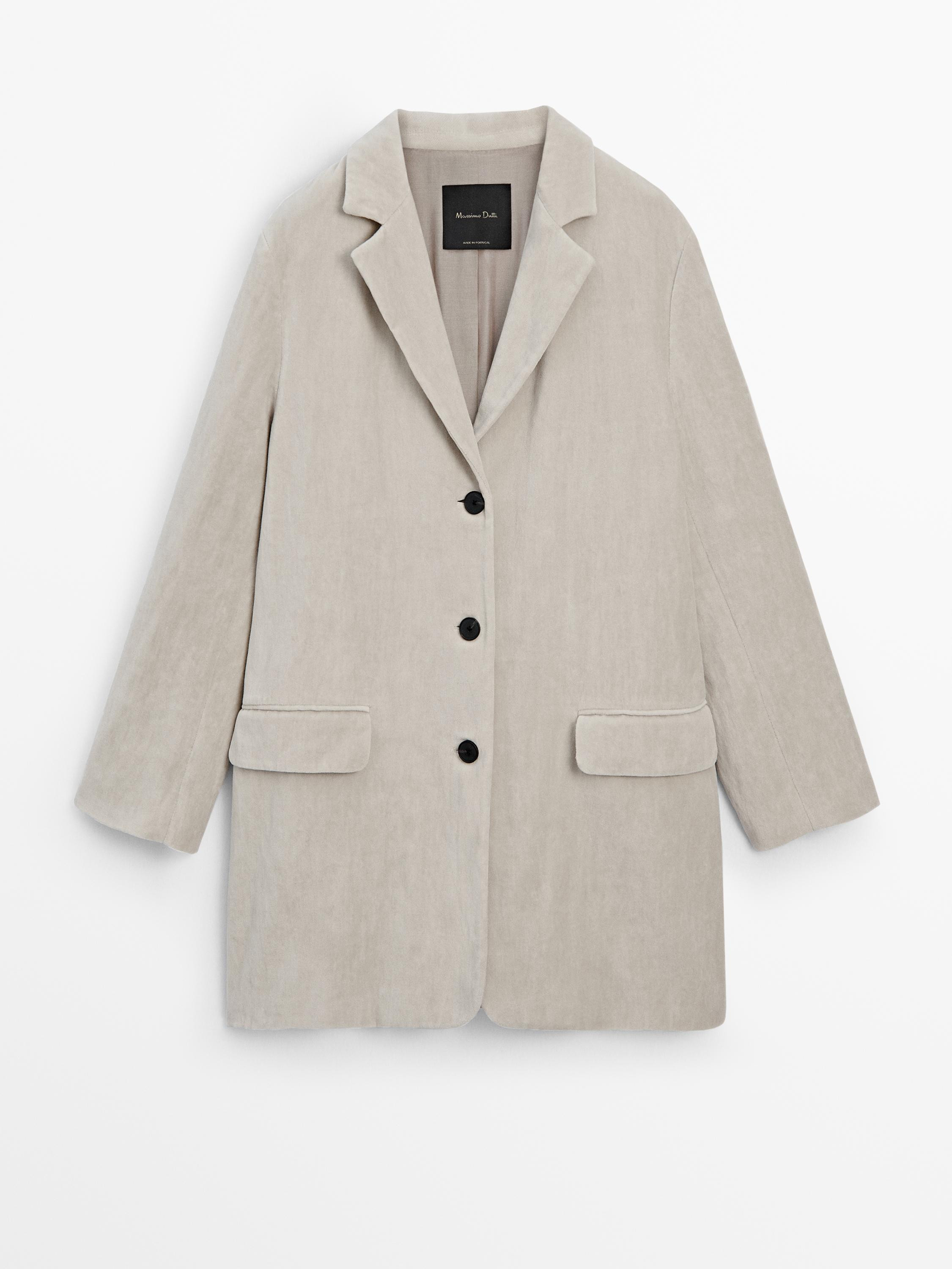 Long velvet cotton blend co-ord coat | Massimo Dutti US