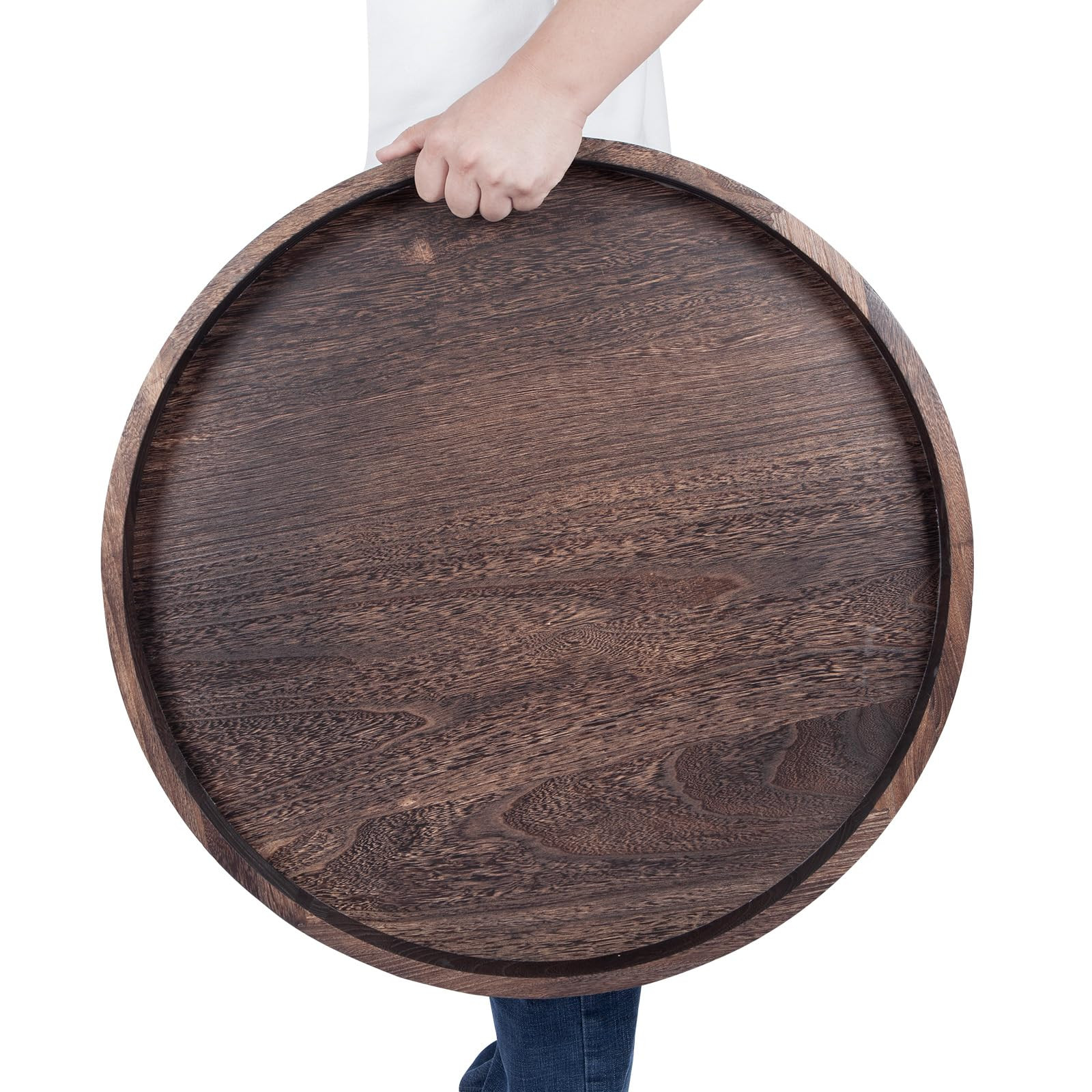 Round Ottoman Tray for Coffee Table Living Room Wood Serving Tray Large Wooden 24 Inches Rustic B... | Amazon (US)