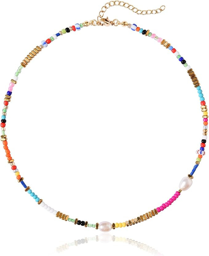 Wellike Colorful Beaded Choker Necklace for Women Freshwater Pearl Choker Necklace Boho Handmade ... | Amazon (US)