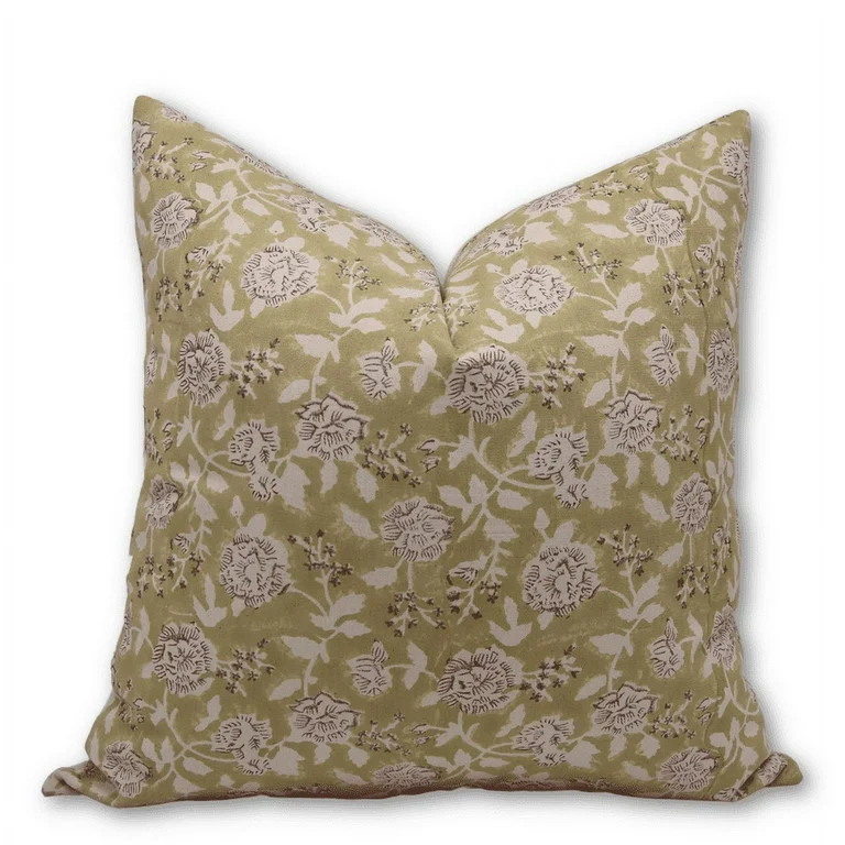 Fabdivine Block Print Throw Pillow Cover, 14x14 Inch Thick Cotton Decorative Cushion Cover, Flora... | Walmart (US)